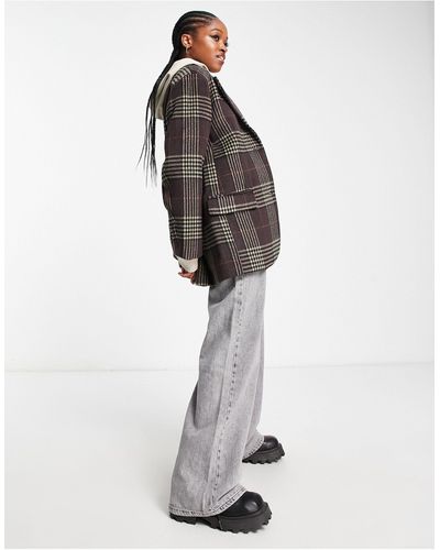 Weekday Luciana - manteau style blazer en laine mélangée à carreaux - Blanc