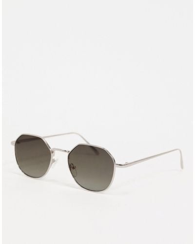 ASOS Angled Round Metal Sunglasses With Smoke Gradient Lens - White
