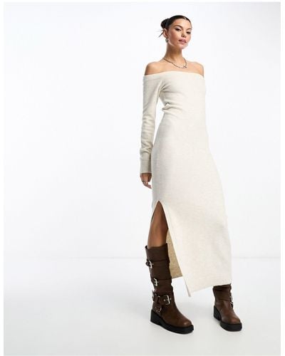 Weekday Wool Blend Off Shoulder Midaxi Knitted Sweater Dress - White