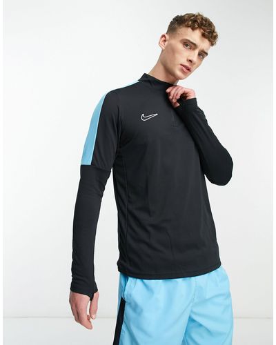 Nike Football Academy - top en tissu dri-fit avec col zippé et empiècement - noir - Bleu