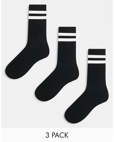 New Look Confezione da 3 paia di calzini sportivi a righe neri - Nero