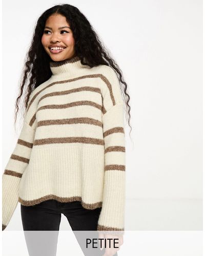 Vero Moda High Neck Oversized Stripe Sweater - Natural