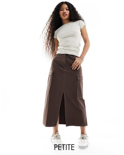 Vila Contrast Stitch Cargo Skirt - Brown