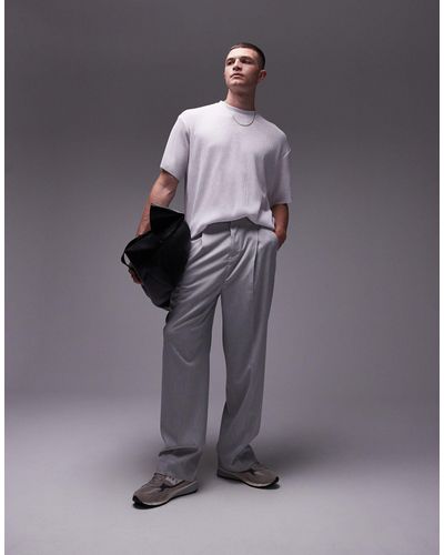 TOPMAN Oversize Fit Slub Plisse T-shirt - Grey