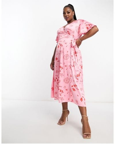 Never Fully Dressed Wrap Tie Midi Dress - Pink