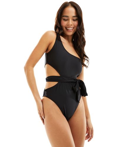 Brave Soul Maillot 1 pièce asymétrique à découpe avec ceinture amovible - Noir