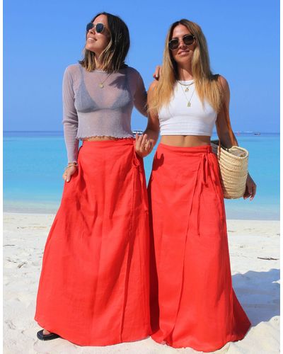 Labelrail X collyer twins - jupe portefeuille en voile avec détail noué - délavé - Rouge