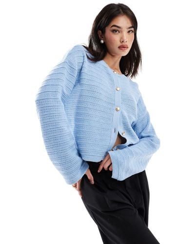 ASOS Knitted Crew Neck Cardigan - Blue