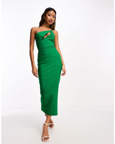 Vesper Vestido midi verde luminoso asimétrico con abertura