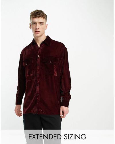 ASOS Oversized Velvet Shirt - Red