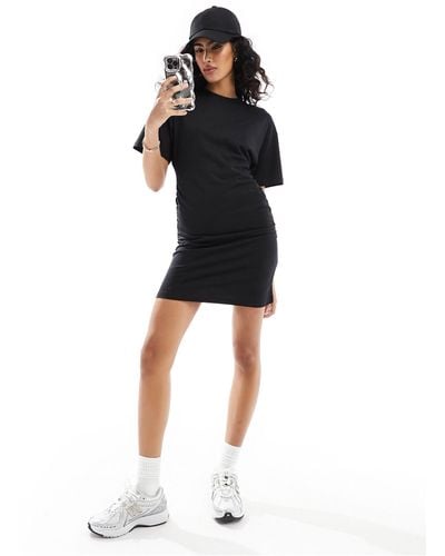 ASOS Crew Neck Mini T-shirt Dress With Ruched Sides - Black