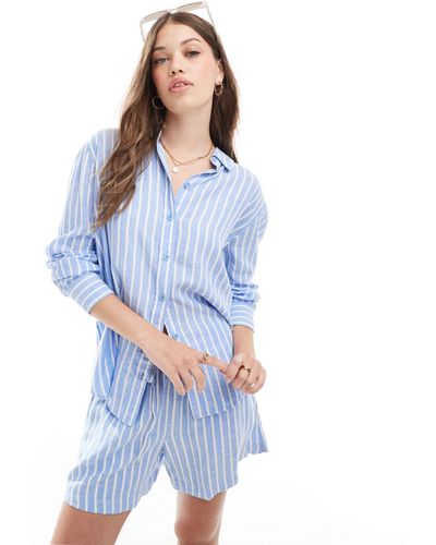 Vero Moda Linen Oversized Shirt Co-ord - Blue