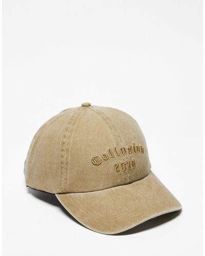 Collusion Unisex - cappellino color pietra slavato con logo stile college tono su tono - Neutro