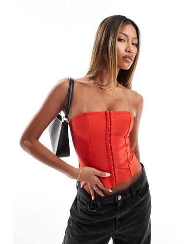 ASOS Bandage Corset Top With Hook And Eye Fastening - Red