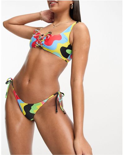 Noisy May Slip bikini con allacciatura laterale e stampa ondulata - Multicolore