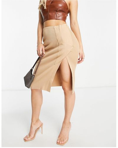 Missguided Co-ord Ribbed Skirt With Wrap Front Detail - Natural