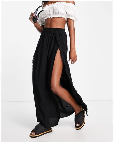 Trendyol Maxi Skirt With Fringe Split - Black