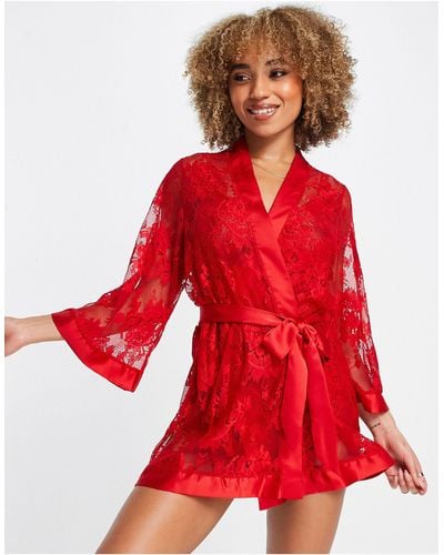 Ann Summers Dark Hours Sheer Lace Kimono - Red