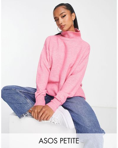 ASOS Asos design petite - maglione accollato taglio lungo - Rosa