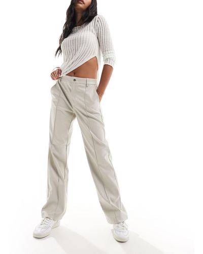 Noisy May Faux Leather High Waisted Trousers - White