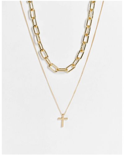 Bershka 2 Pack Chain Cross Necklace - White