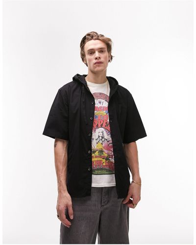 TOPMAN Short Sleeve Oversized Shirt With Hood - Black