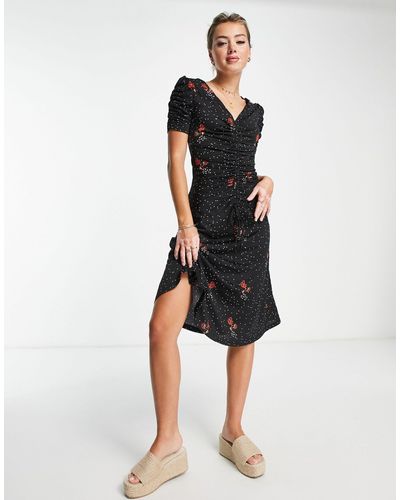 Brave Soul Midi-jurk Met A-lijn En Bloemenprint - Zwart