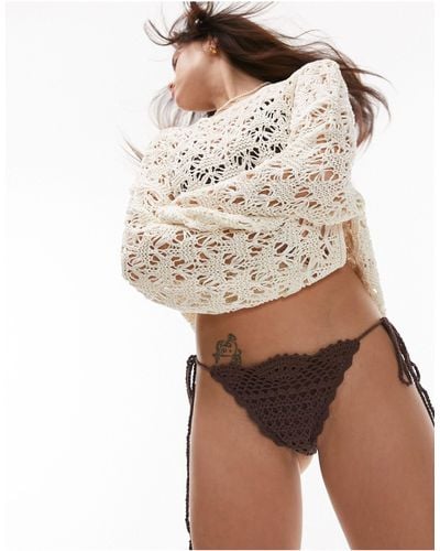 TOPSHOP Crochet Bikini Bottoms - Brown