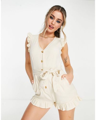 Miss Selfridge Frill Sleeve Belted Playsuit - Natural
