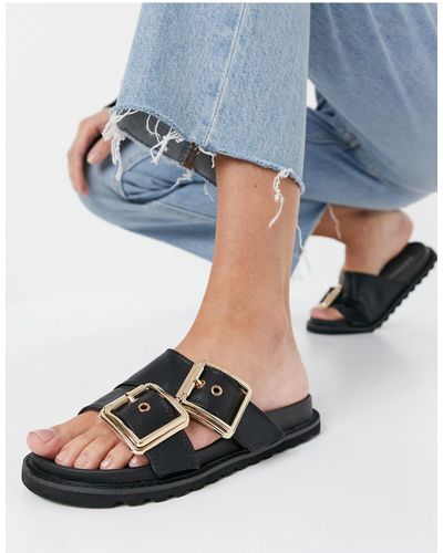 Glamorous double buckle slides in black