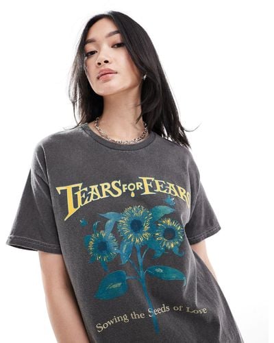 Daisy Street Relaxed T-shirt With Tears For Fears Sunflower Graphic - Blue