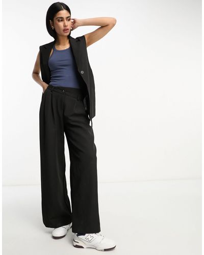 Miss Selfridge Pantalon large d'ensemble à taille asymétrique - Noir