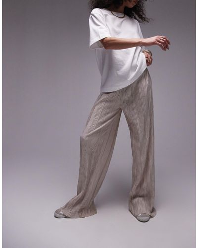 TOPSHOP Crinkle Plisse Wide Leg Trouser - White