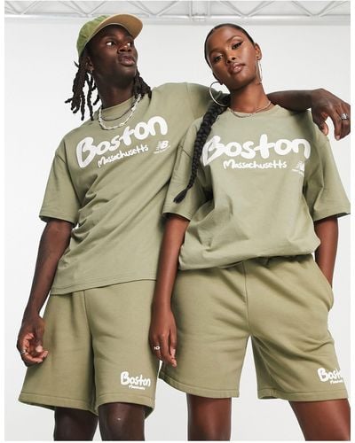New Balance Uniseks T-shirt Met 'boston' Print - Groen