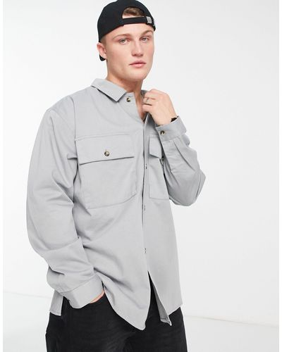 TOPMAN Long Sleeve Super Oversized Overshirt - Grey