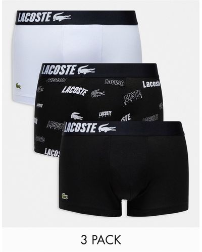 Lacoste 3 Pack Branding Stretch Cotton Trunks - Black