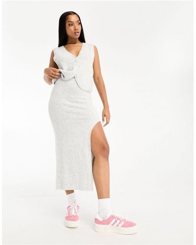 Pull&Bear Split Hem Maxi Skirt Co-ord - White