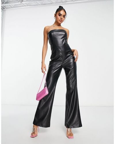 Aria Cove Leather Look Bandeau Flared Jumpsuit - White