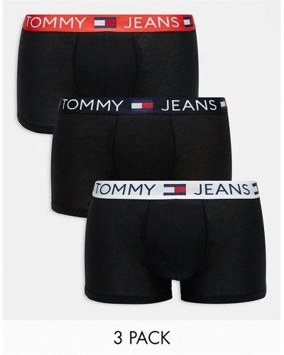 Tommy Hilfiger Tommy jeans - cotton essentials - confezione da 3 boxer aderenti neri con fascia - Nero