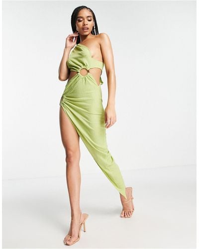 SIMMI Simmi - robe longue asymétrique fendue sur la cuisse avec anneaux - citron - Vert