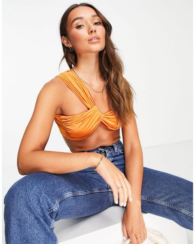 NA-KD X Melissa Bentsen Twisted One Shoulder Crop Top - Orange