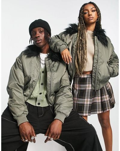 Reclaimed (vintage) Unisex Ma1 Jacket With Faux Fur Trim - Green