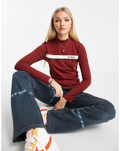 Kickers High Neck Fitted Long Sleeve Top With Logo Stripe - Brown