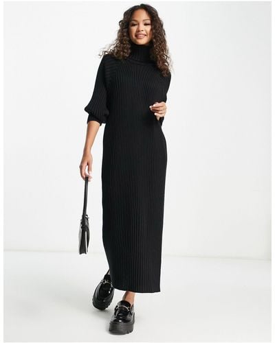 Y.A.S Knitted Roll Neck Midi Dress - Black