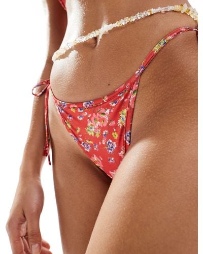 Reclaimed (vintage) Mix And Match Tie Side Bikini Bottom - Red