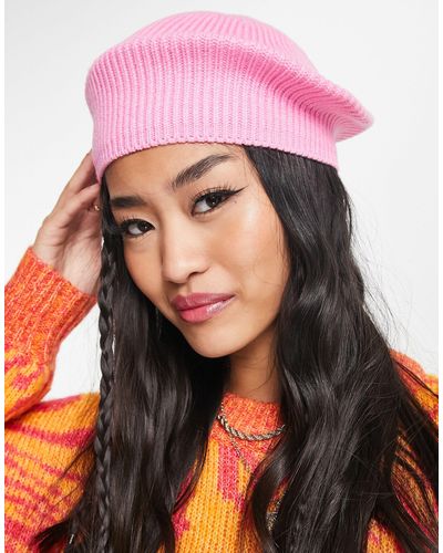 Pieces – exklusive baskenmütze aus strick - Pink