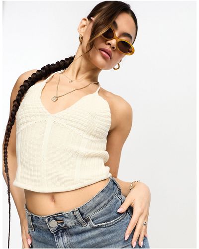 Sixth June Thick Knitted Halterneck Crop Top - White
