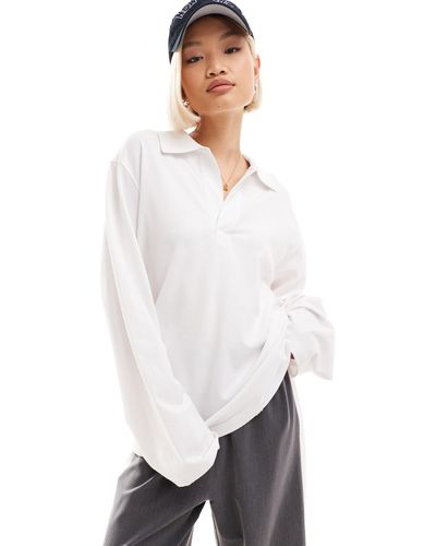 Weekday Toby Oversized Long Sleeve Polo Top - White