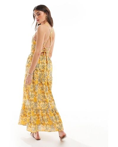 Mango Tiered Floral Midi Dress - Metallic