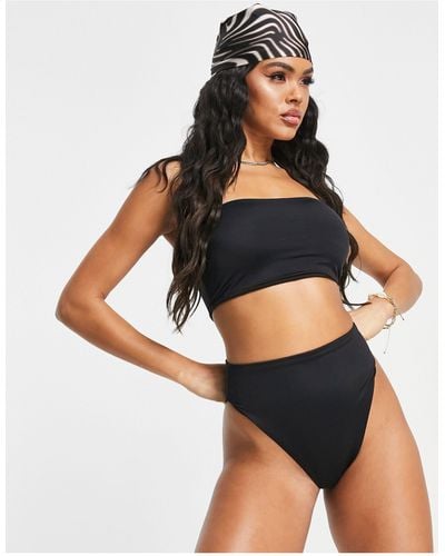 ASOS Mix and match - slip bikini a vita alta sgambato - Nero